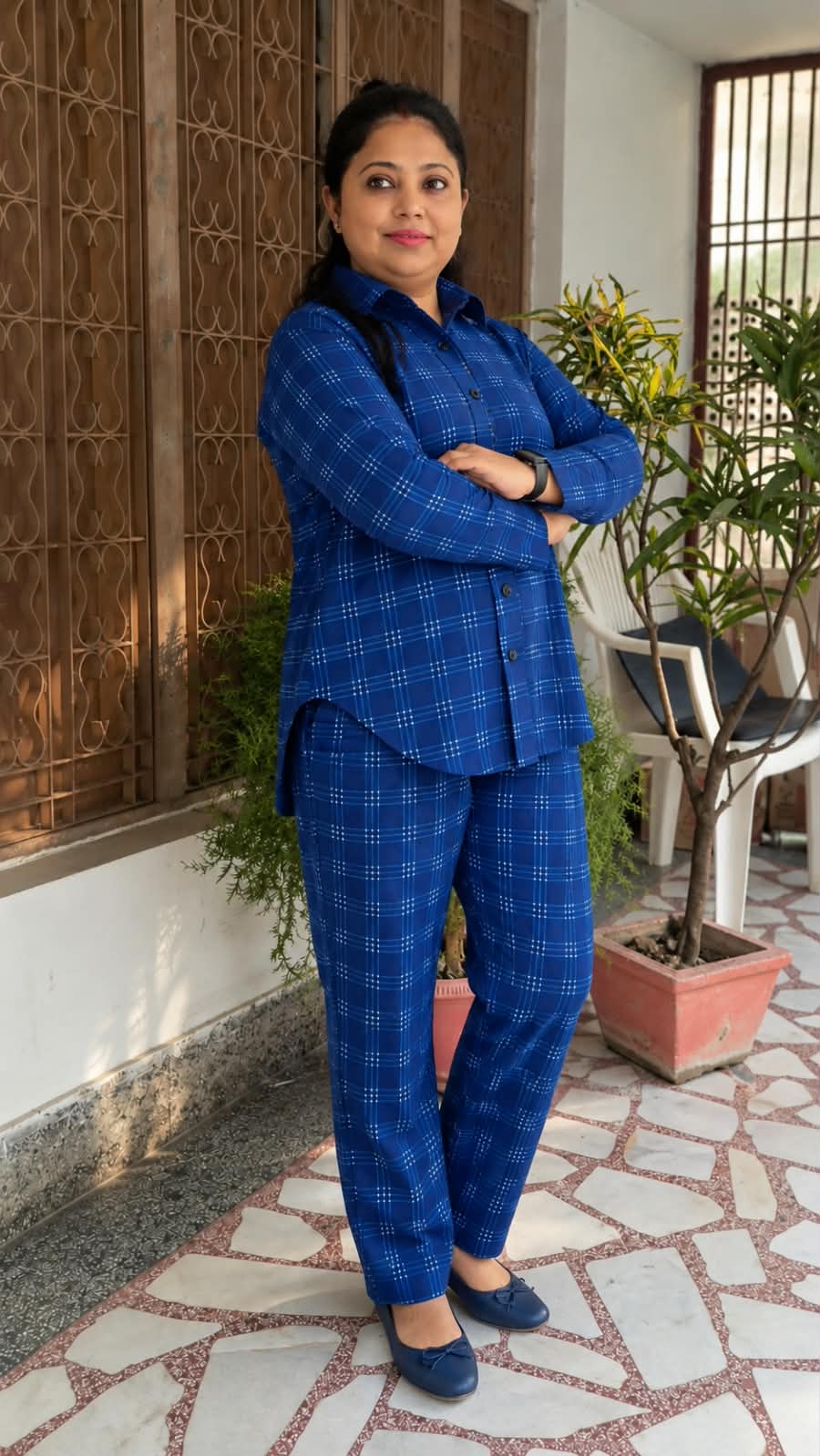 Blue checks shirts collar coord set
