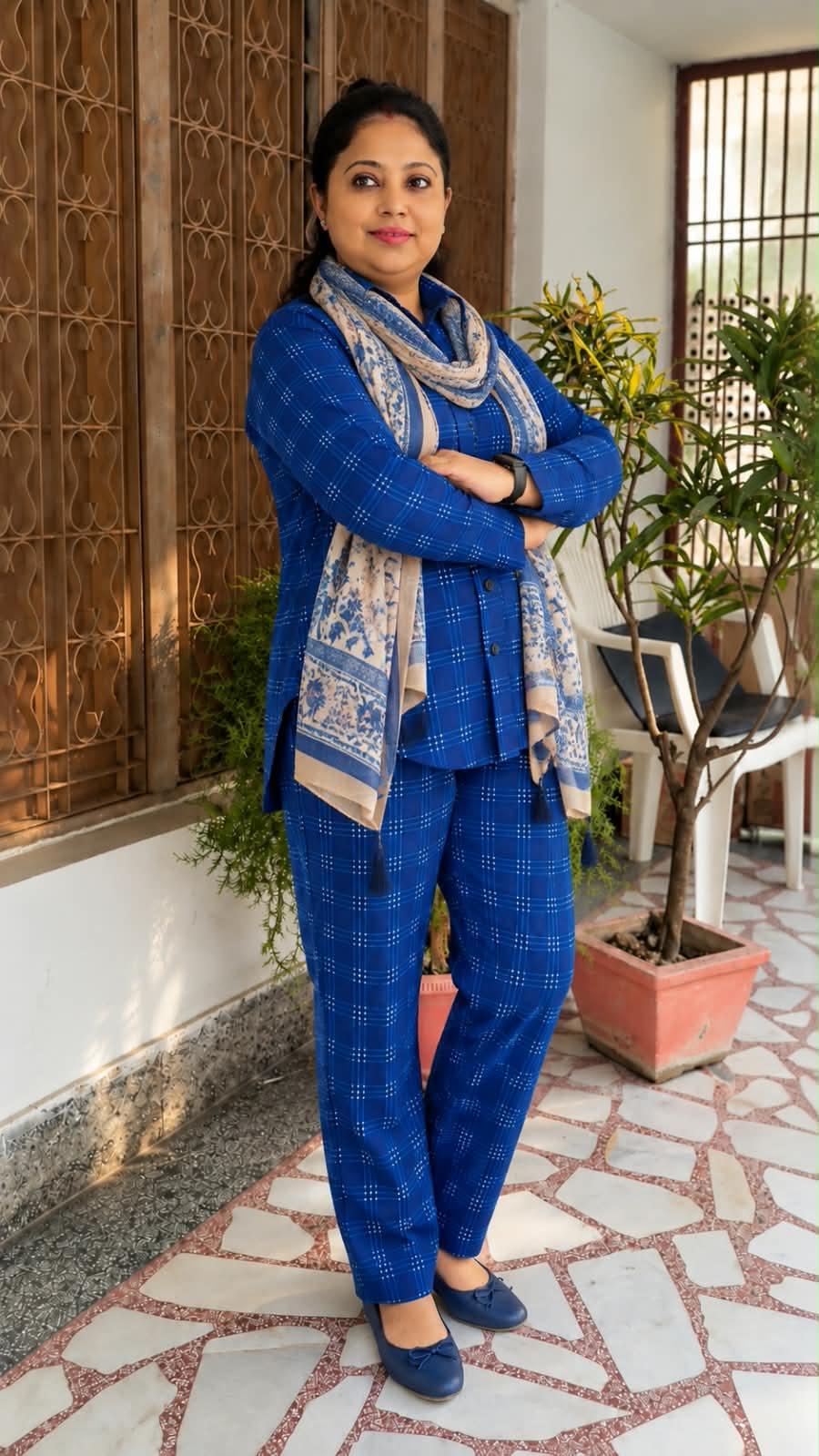 Blue checks shirts collar coord set