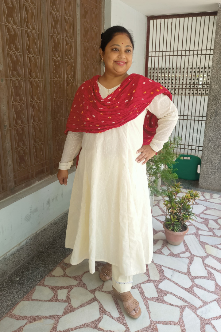 White Dobby Cotton Flaired Kurta