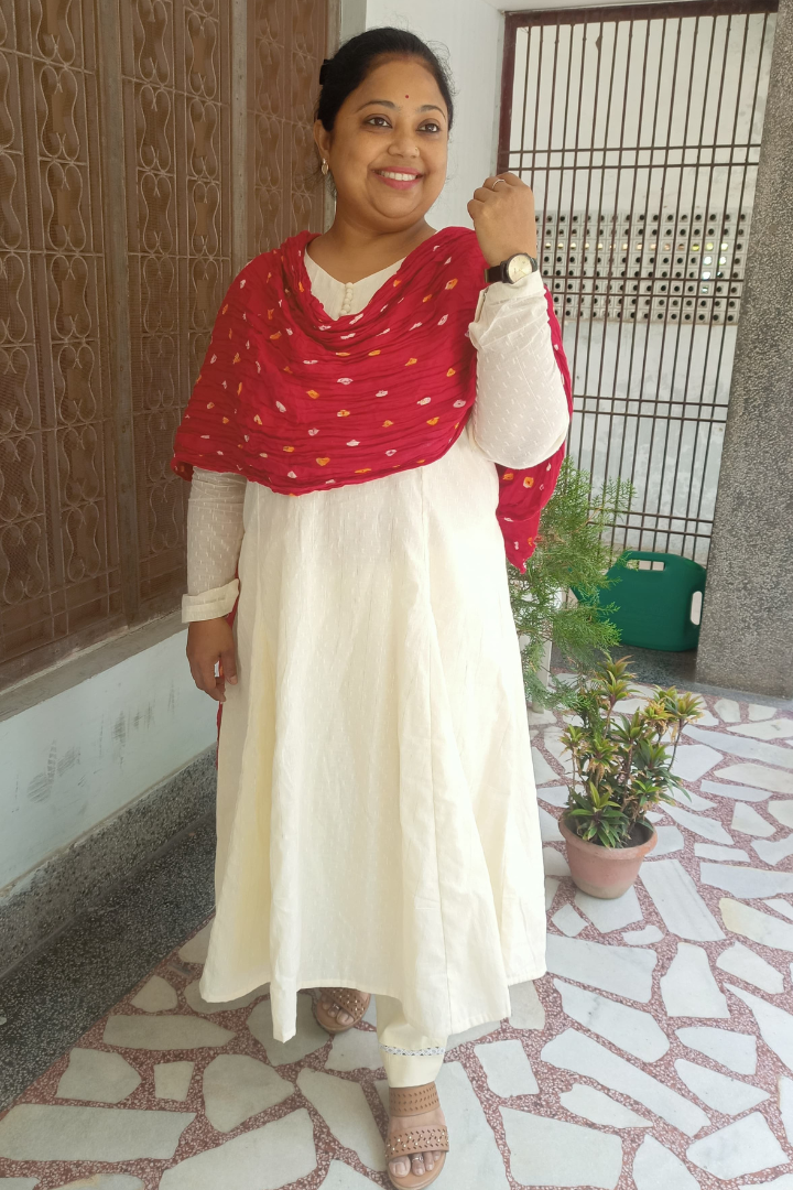 White Dobby Cotton Flaired Kurta