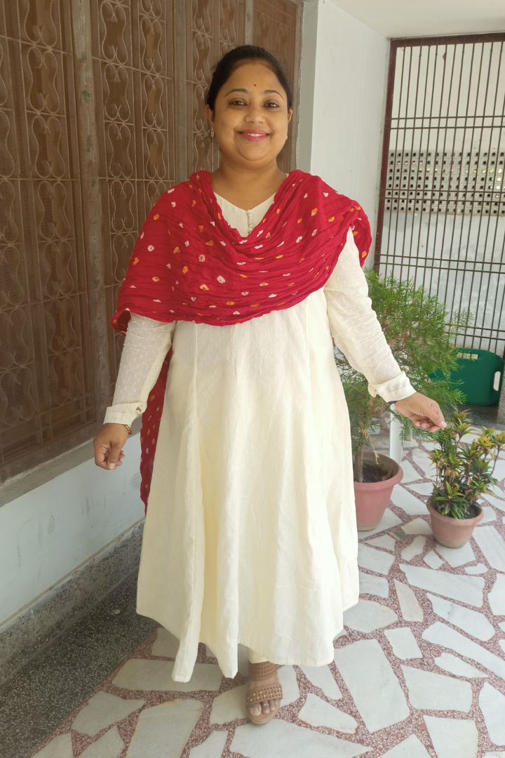 White Dobby Cotton Flaired Kurta