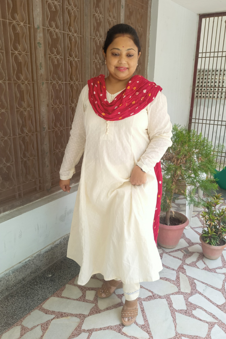 White Dobby Cotton Flaired Kurta
