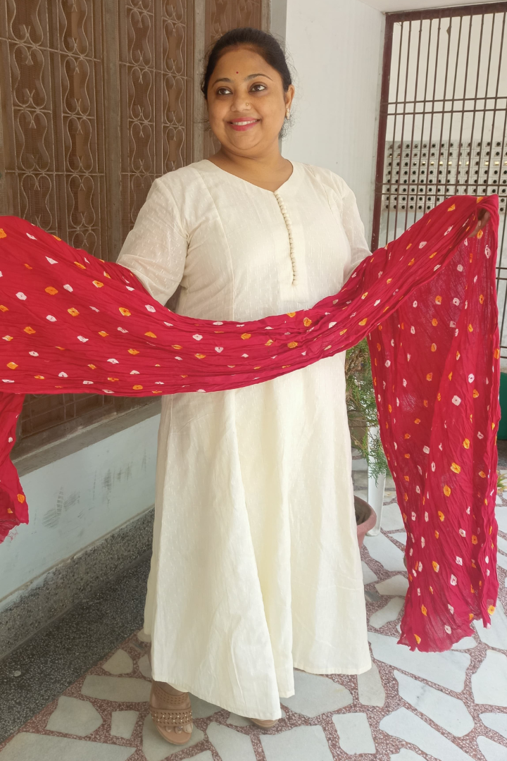 White Dobby Cotton Flaired Kurta