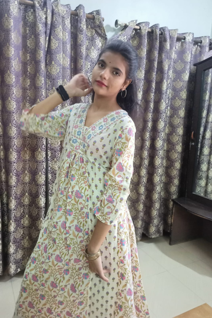 cream yoke embroidery jaipuri cotton suit