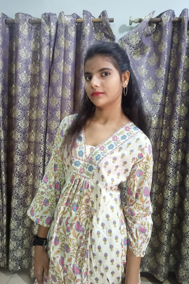 cream yoke embroidery jaipuri cotton suit