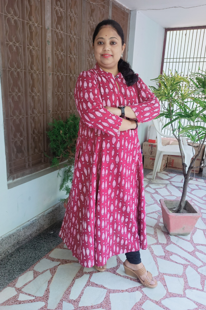 Wine colour Fish print Kalidar kurta