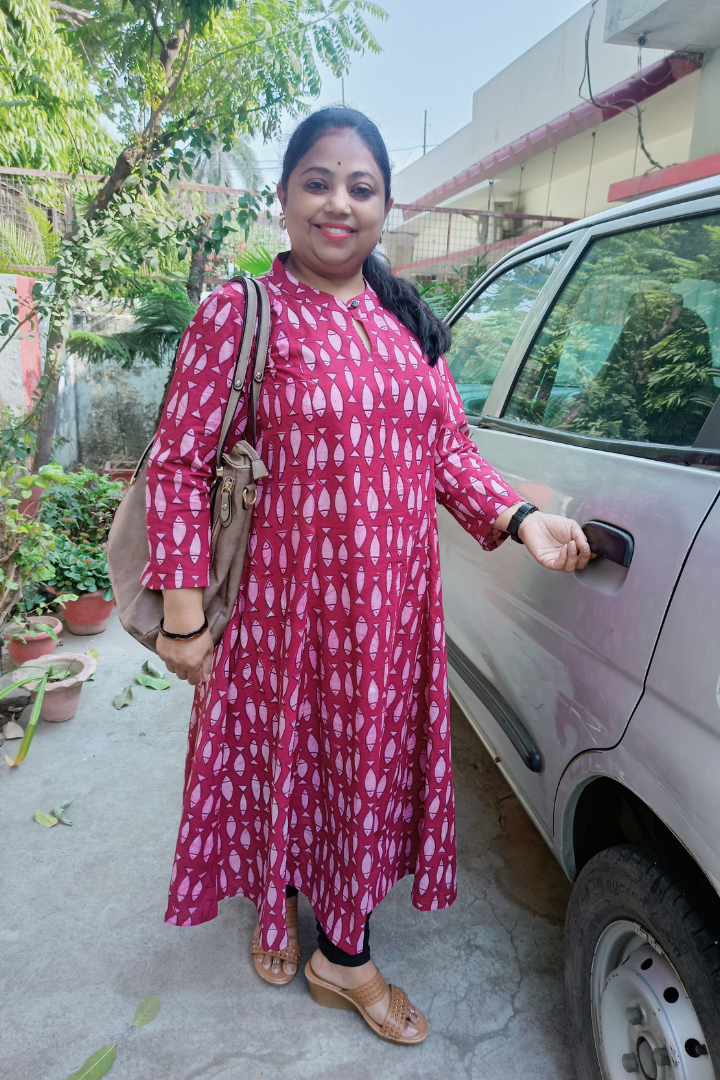 Wine colour Fish print Kalidar kurta